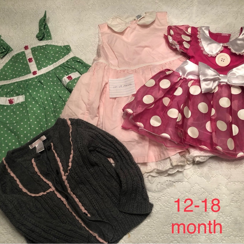 Girls' Dress and Cardigan Set - Pink, Green, Gray